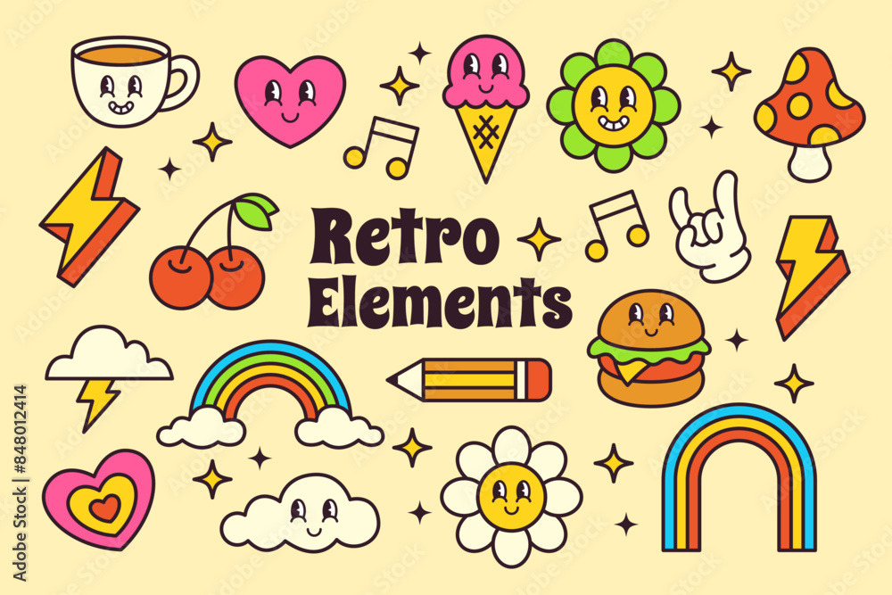 Set of Retro Vintage Sticker Elements Icon Vector Illustration