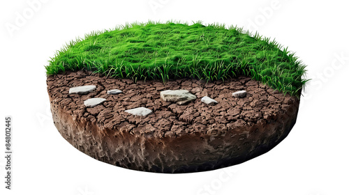 Cross-section of grass and soil isolated on transparent background