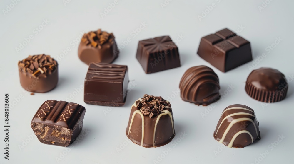 Chocolate candy displayed against a white backdrop in a series of pictures Chocolate candy displayed against a white backdrop in a series of pictures