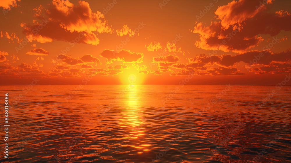 The orange sky shines against the sea The orange sky shines against the sea
