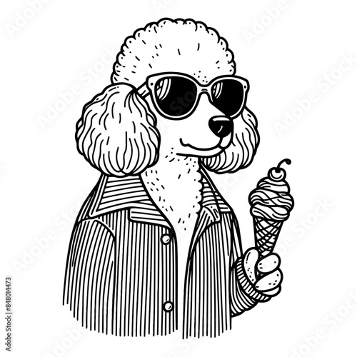 cool poodle with an ice cream line sketch
