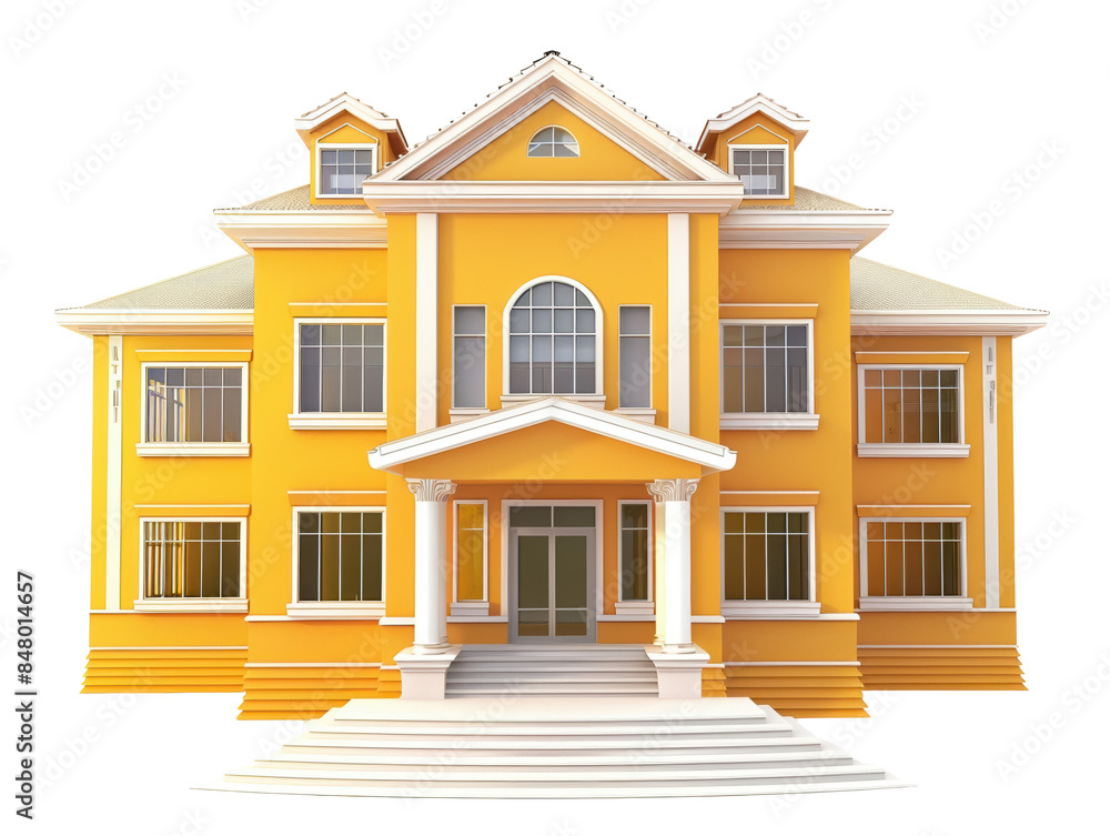 A large yellow house with a white trim A large yellow house with a white trim
