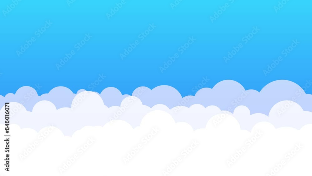 Animated cute white cartoon clouds on bright blue summer sky background with parallax effect Animated cute white cartoon clouds on bright blue summer sky background with parallax effect