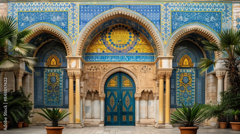 Fototapeta premium A detailed view of a mosque entrance with intricate mosaic patterns