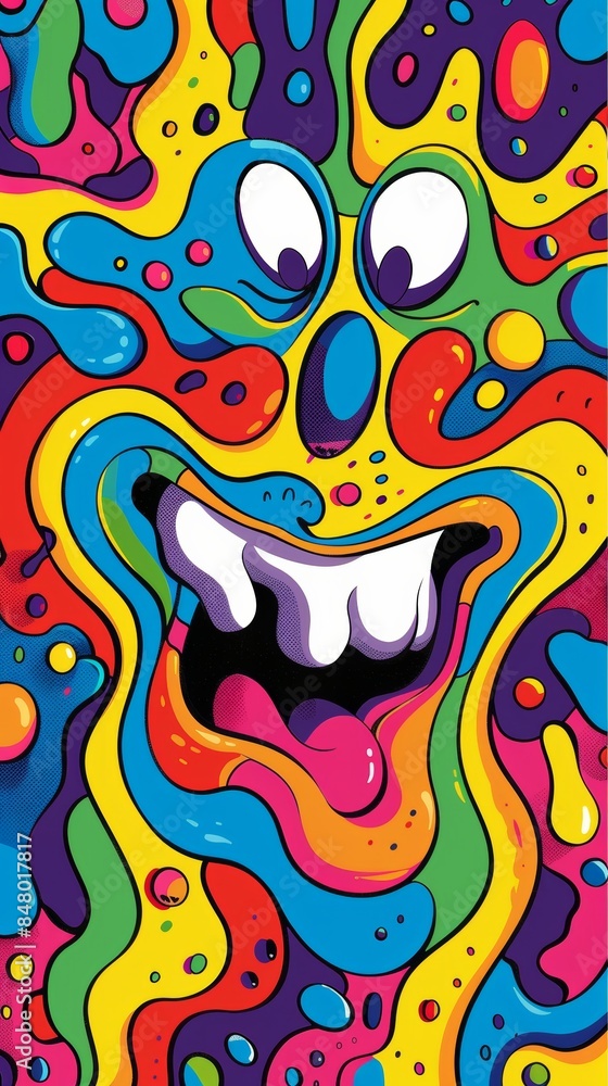 Obraz premium Colorful cartoon face smiling with tongue out background design
