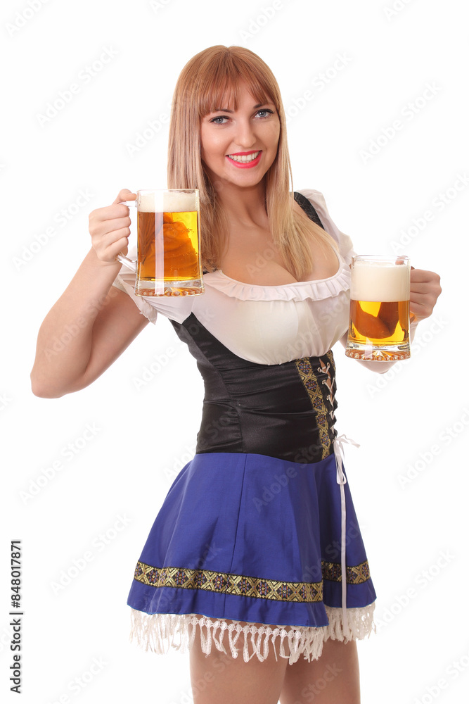 girl with a mug of fresh light beer girl with a mug of fresh light beer