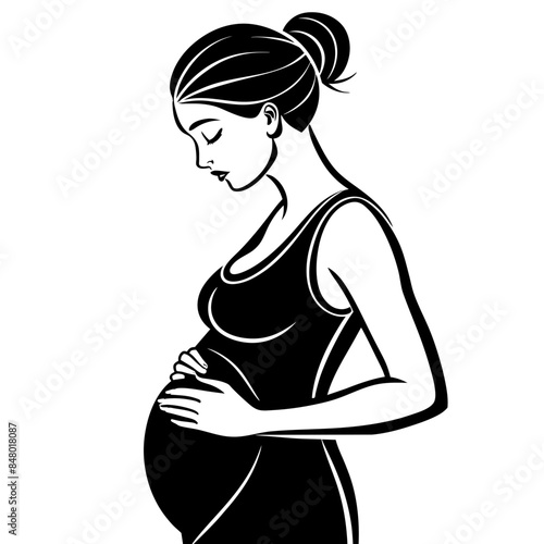 a minimalist black single line drawing of a pregnant vector illustration