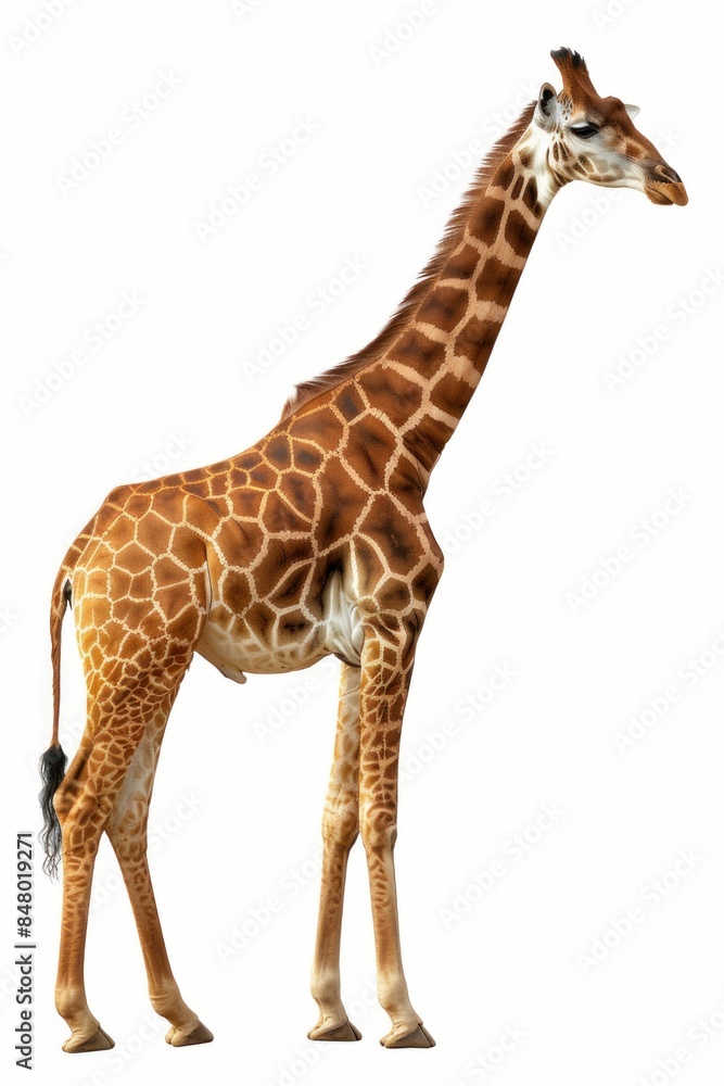Giraffe Standing Isolated on White Background. Generative ai Giraffe Standing Isolated on White Background. Generative ai