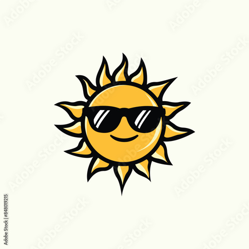 sun with sunglass cartoon character. vector illustration.