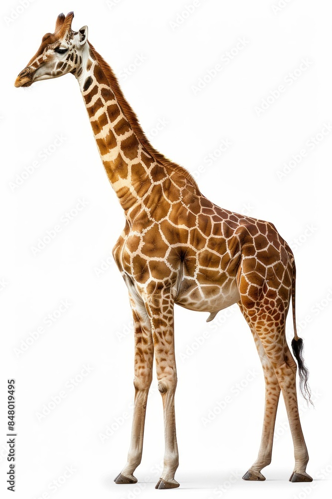 Fototapeta premium Giraffe Standing Isolated on White Background. Generative ai