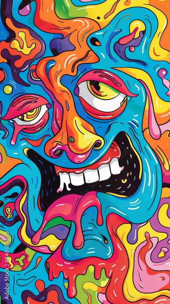 Abstract face melting psychedelic colorful illustration Abstract face melting psychedelic colorful illustration