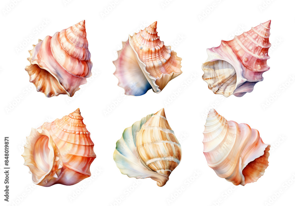 Conch Shell, Summer Illustration. Watercolor Style. Conch Shell, Summer Illustration. Watercolor Style.