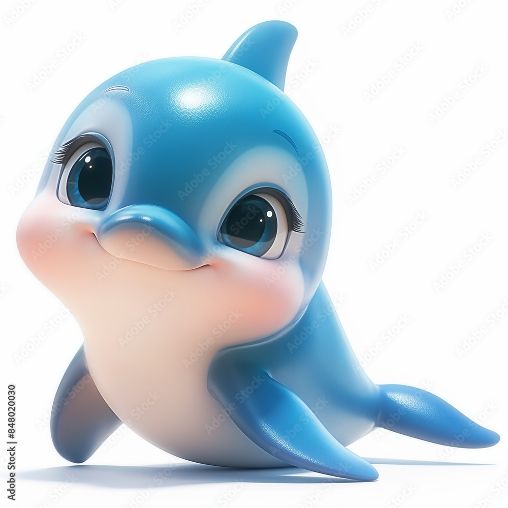 Cute Happy Dolphin Isolated on White, 3D Illustration Cute Happy Dolphin Isolated on White, 3D Illustration