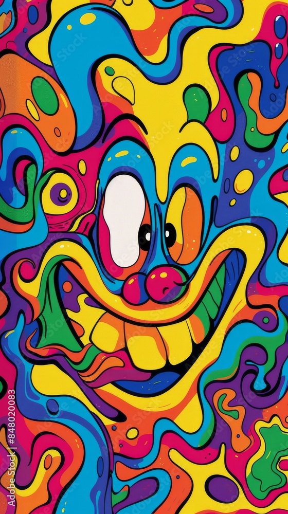 Crazy cartoon face melting in psychedelic colorful swirls Crazy cartoon face melting in psychedelic colorful swirls