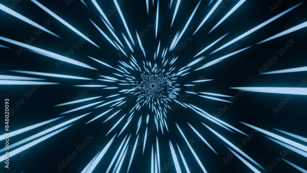 Líneas de velocidad sobre fondo negro. Efecto de velocidad. Túnel de líneas que vienen hacia cámara.