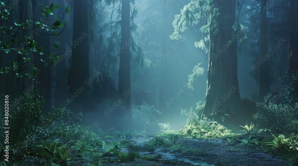 Mystical Fog in the Redwood Forest AI generated Mystical Fog in the Redwood Forest AI generated