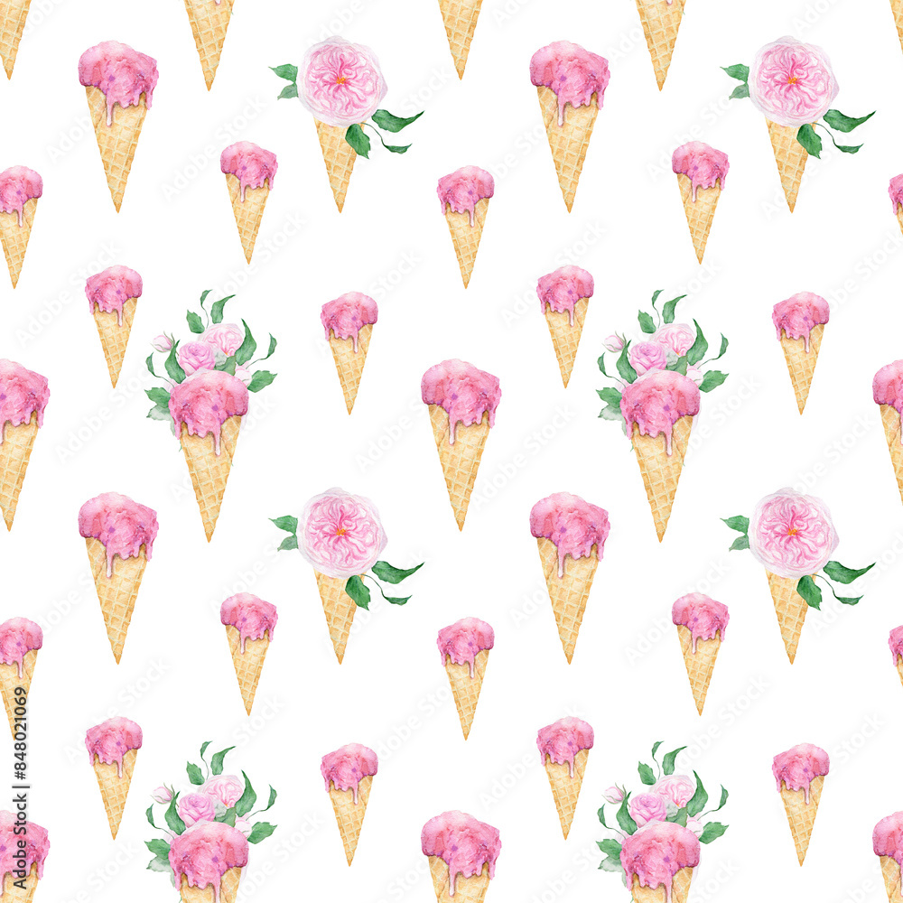 Hand Drawn Watercolor Summer Seamless Pattern Hand Drawn Watercolor Summer Seamless Pattern