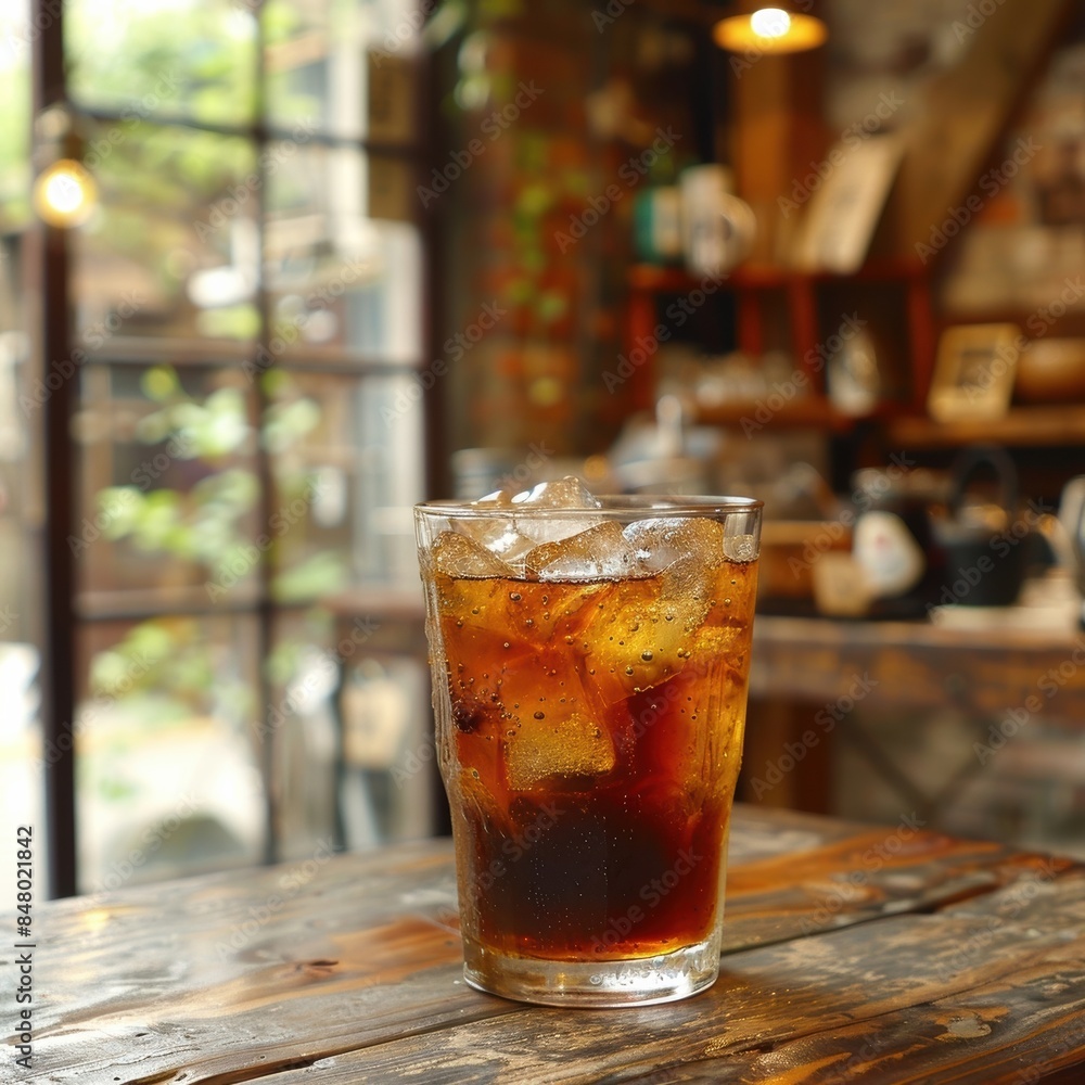 A refreshing glass of iced coffee sits on a rustic wooden table in a cozy coffee shop with warm lighting and a relaxed atmosphere. A refreshing glass of iced coffee sits on a rustic wooden table in a cozy coffee shop with warm lighting and a relaxed atmosphere.