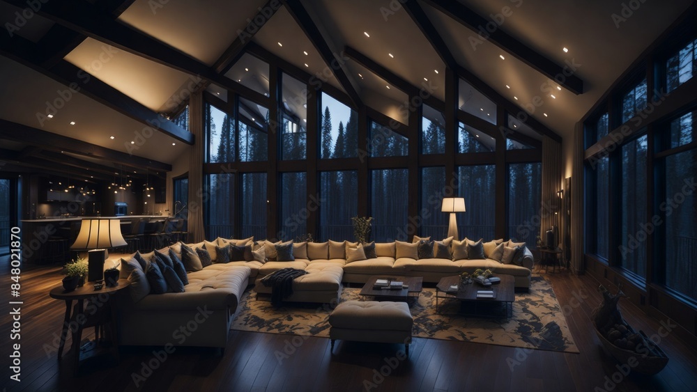 Cozy Modern Living Room with Forest View Cozy Modern Living Room with Forest View
