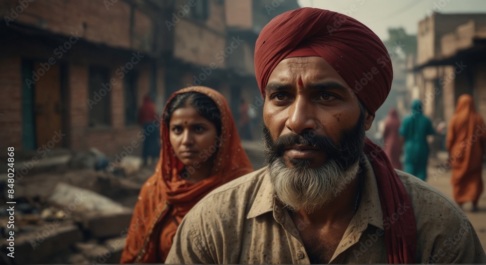 Man and woman in traditional attire in a rural street Man and woman in traditional attire in a rural street