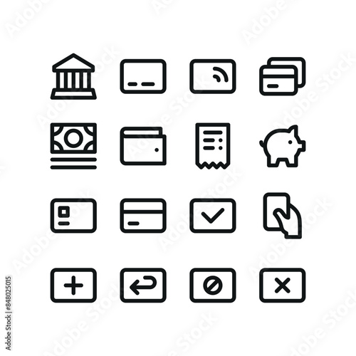 Bank card payment icons. Set of UI isolated icons with editable stroke