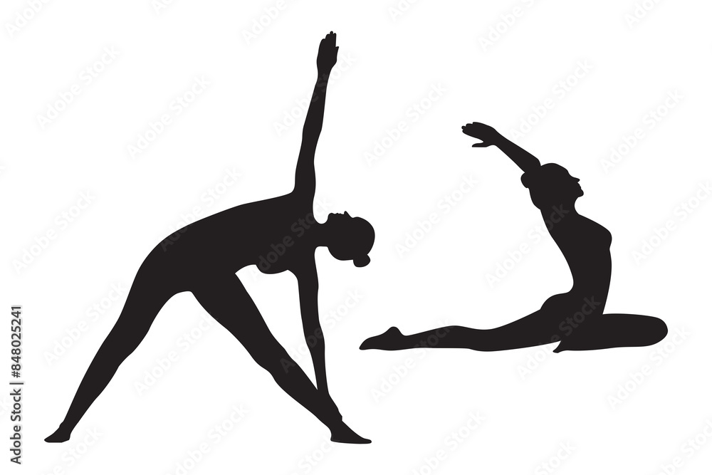 Silhouettes of yoga poses, gymnastic exercises. A vector image. Silhouettes of yoga poses, gymnastic exercises. A vector image.