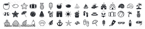 beach summer holiday icon bundle black
