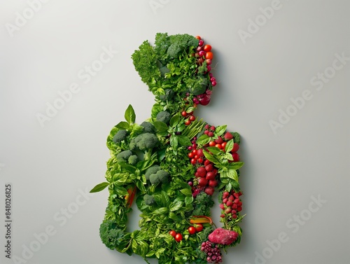 Wallpaper Mural Silhouette of a person artistically formed with an assortment of leafy greens and colorful vegetables on a neutral background. Torontodigital.ca