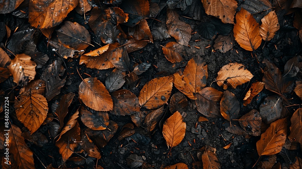 A close-up of fallen autumn leaves in various shades of brown and orange, creating a textured background. A close-up of fallen autumn leaves in various shades of brown and orange, creating a textured background.