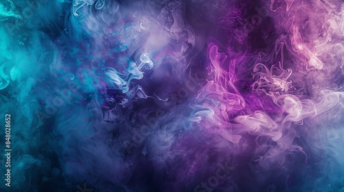 Abstract colorful smoke background with blue, purple and white colors on black background.