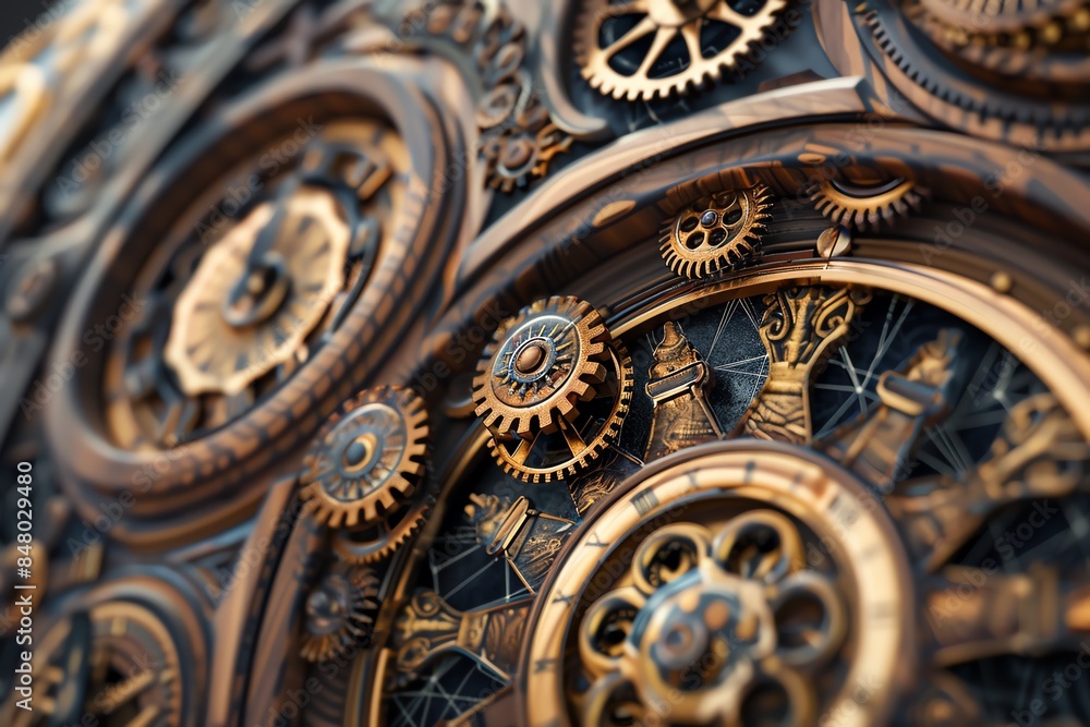 Close-up of intricate clockwork gears and cogs, a mesmerizing display of mechanical artistry. Close-up of intricate clockwork gears and cogs, a mesmerizing display of mechanical artistry.