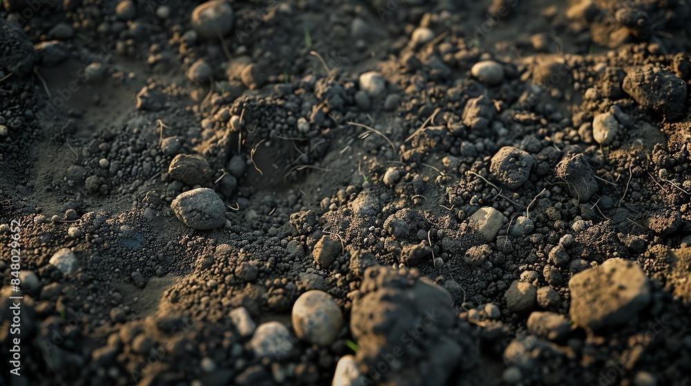 Close-up texture of rough, dirt ground with scattered stones. Close-up texture of rough, dirt ground with scattered stones.
