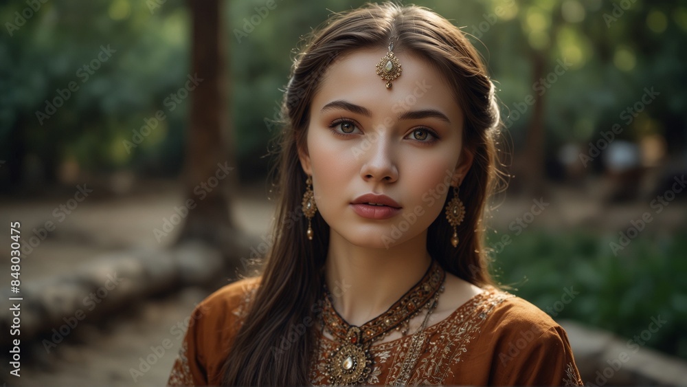 Woman in traditional attire in a forest Woman in traditional attire in a forest
