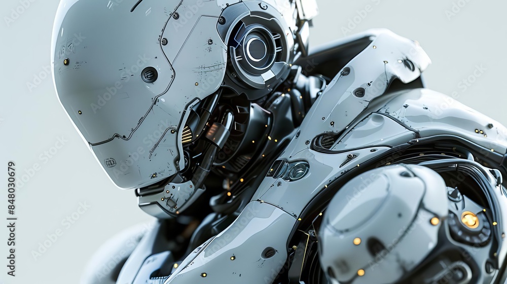 Fototapeta premium Futuristic robot with sleek design, metallic textures, hightech, digital rendering