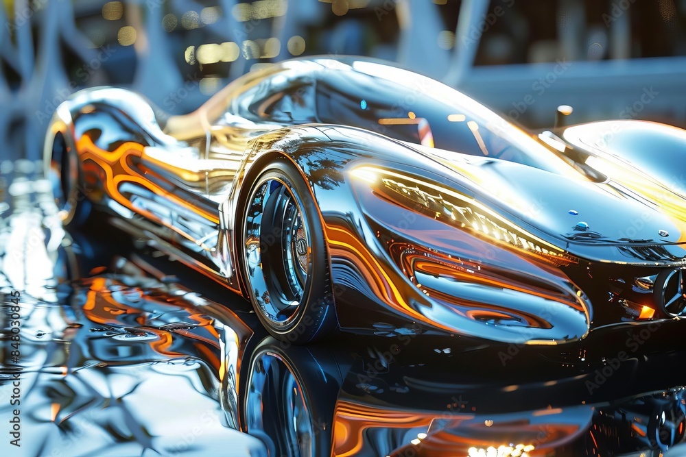 Futuristic vehicle with sleek design, metallic sheen, hightech, digital rendering Futuristic vehicle with sleek design, metallic sheen, hightech, digital rendering