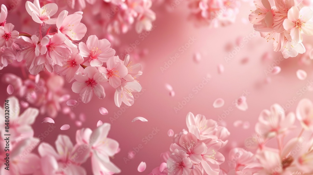Pink Flowered Spring Background with Almond Blossoms and Sakura Bloom Pink Flowered Spring Background with Almond Blossoms and Sakura Bloom