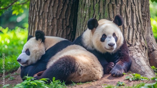 Giant panda bear in the zoo.