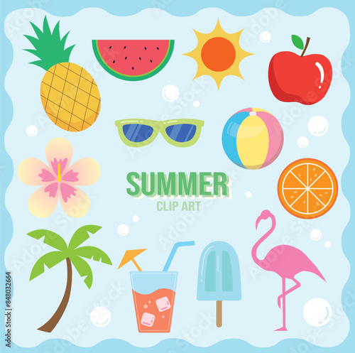Summer season icon design source clipart set