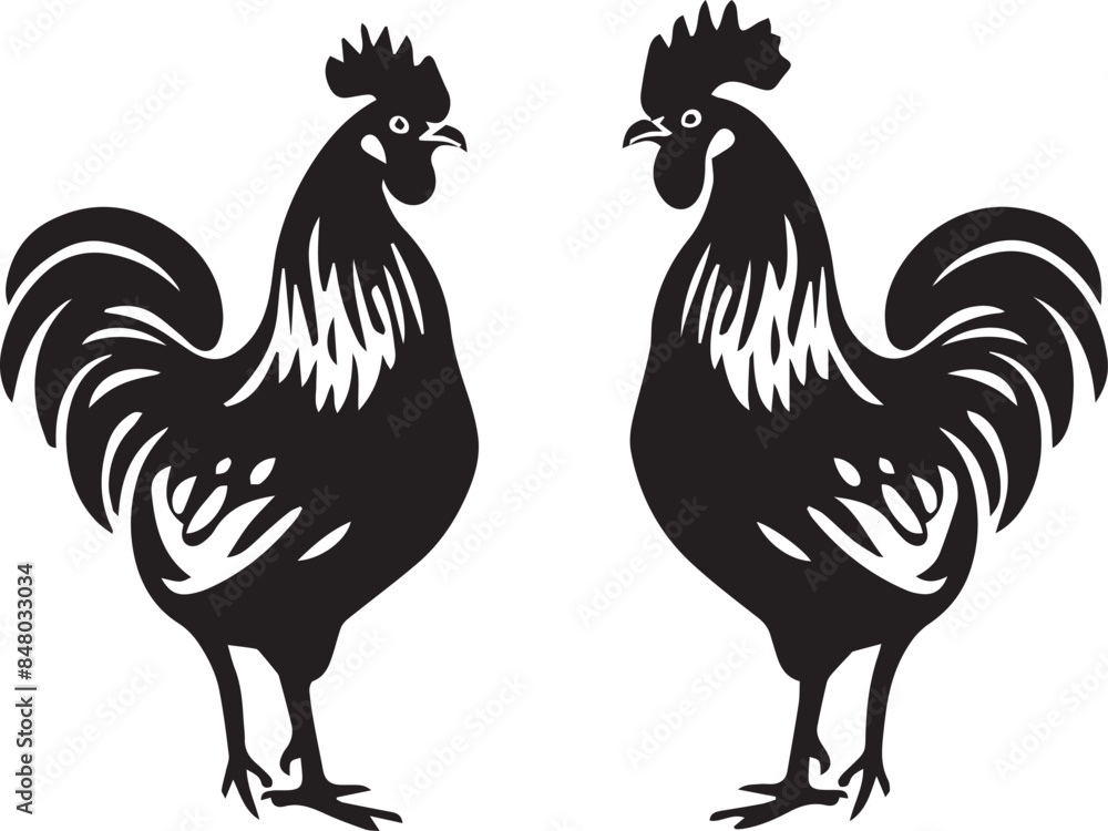 Fototapeta premium Rooster Graphic vector black silhouette 