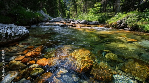 Crystal Clear Stream in the Alps AI generated