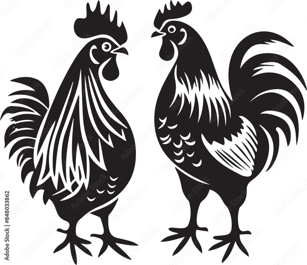 Fototapeta premium Rooster Graphic vector black silhouette