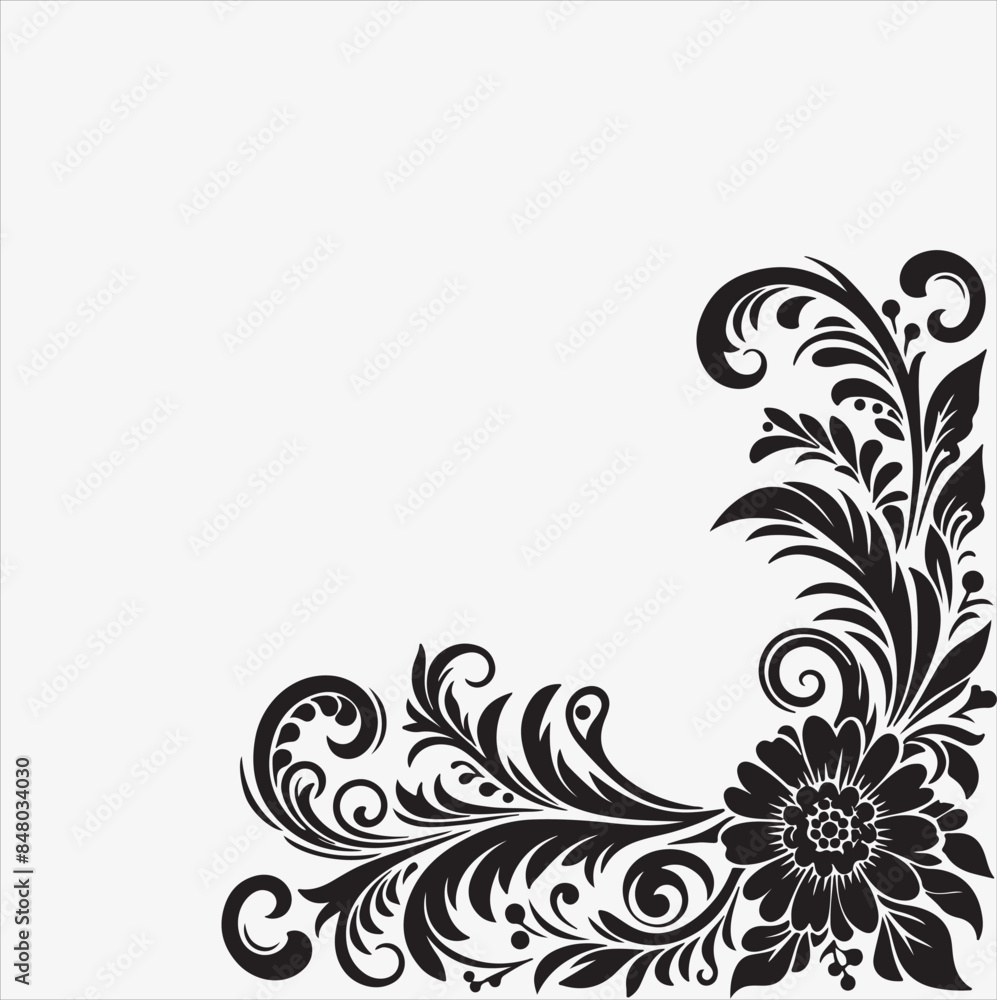 Floral Corner Art silhouette vector on a white background Floral Corner Art silhouette vector on a white background