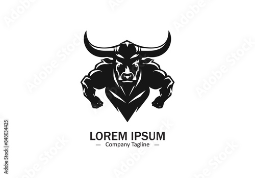 Vector of a body builder bull or cow logo silhouette on a white background. Animals. gym concept