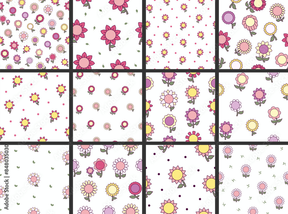 Flower with leaves. Seamless pattern. Spring time. Hand drawn style. Vector drawing. Collection of design ornaments. Flower with leaves. Seamless pattern. Spring time. Hand drawn style. Vector drawing. Collection of design ornaments.