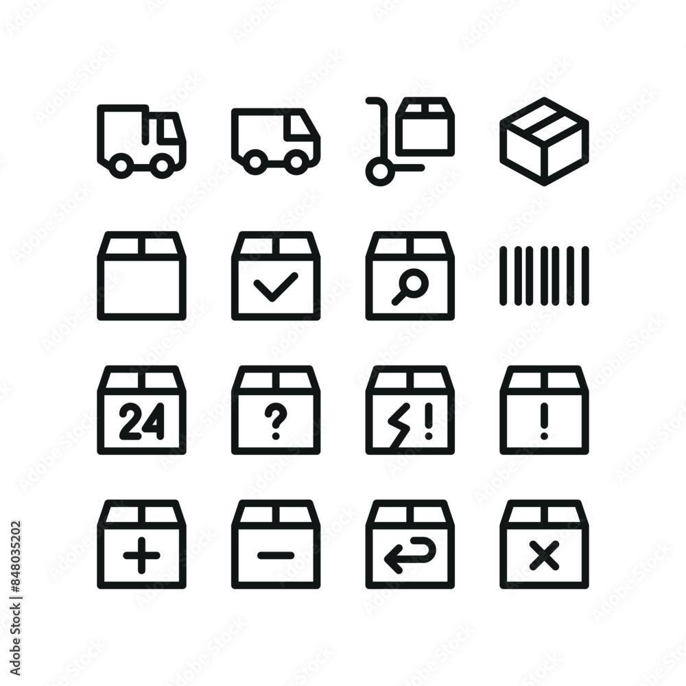 Parcel delivery icons. Set of UI isolated icons with editable stroke Parcel delivery icons. Set of UI isolated icons with editable stroke