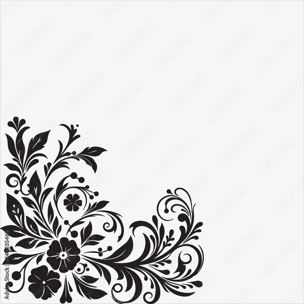 Floral Corner Art silhouette vector on a white background Floral Corner Art silhouette vector on a white background