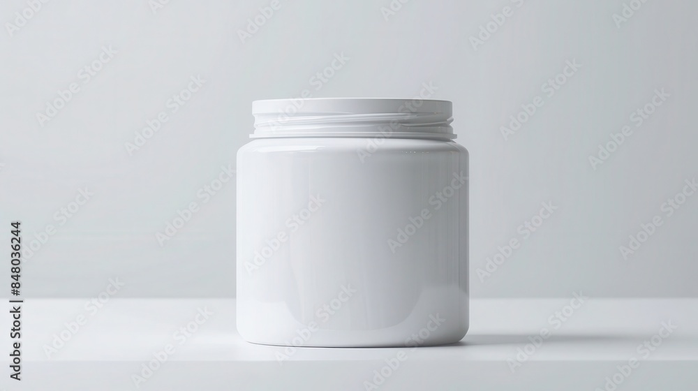 Blank white plastic jar with screw-on lid on white background Blank white plastic jar with screw-on lid on white background