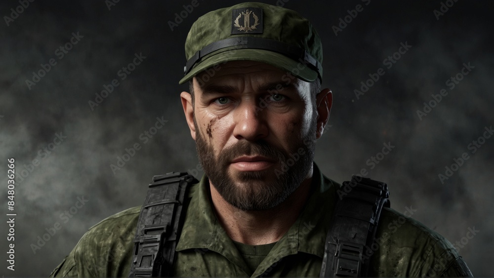 Stern Military Man in Camouflage Uniform Stern Military Man in Camouflage Uniform