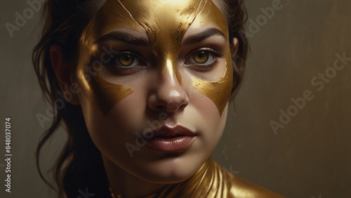 Woman with Golden Face Paint photo