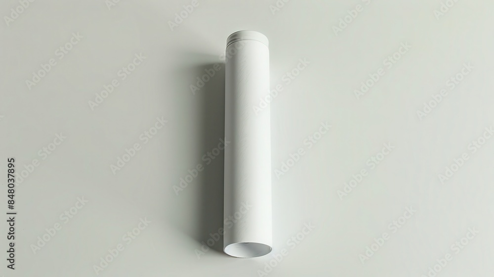 A plain white cardboard tube against a light background视 A plain white cardboard tube against a light background视